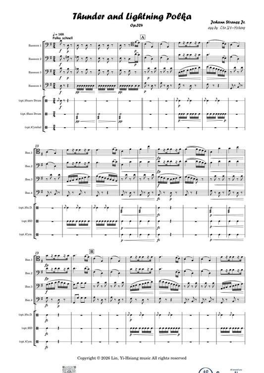 閃電與雷鳴 低音管四重奏版本 Thunder and Lighting arranged for Bassoon Quartet